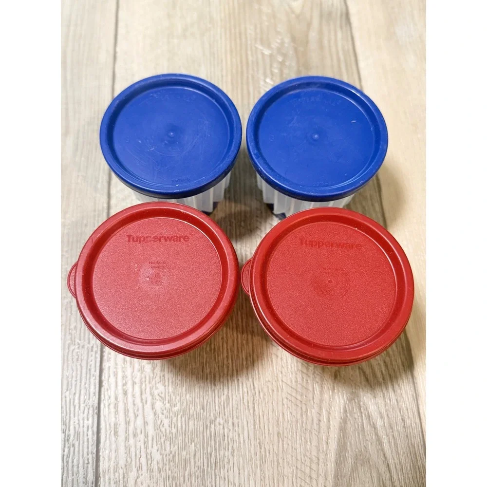 Vintage Tupperware Jel-N-Serve Individual Jello Molds Red Blue Set of 4 297 4922